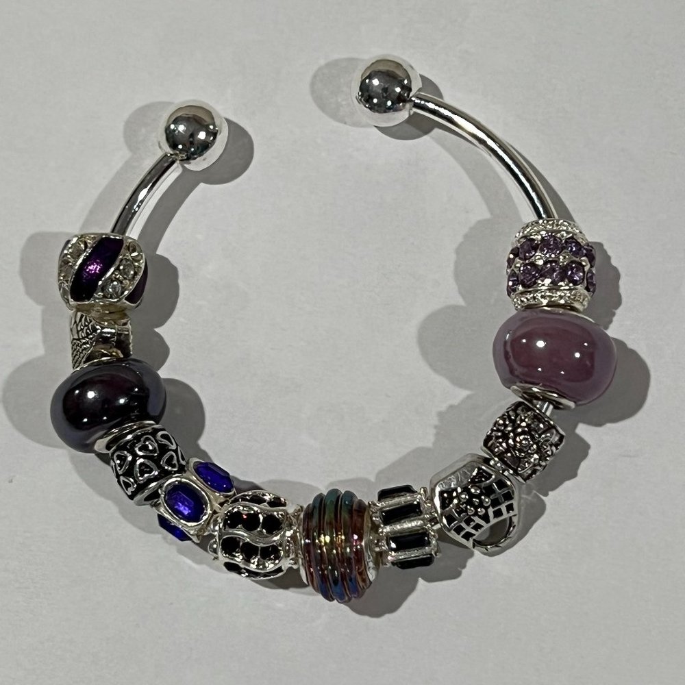 PURPLE EUROPEAN BANGLE CHARM BRACELET